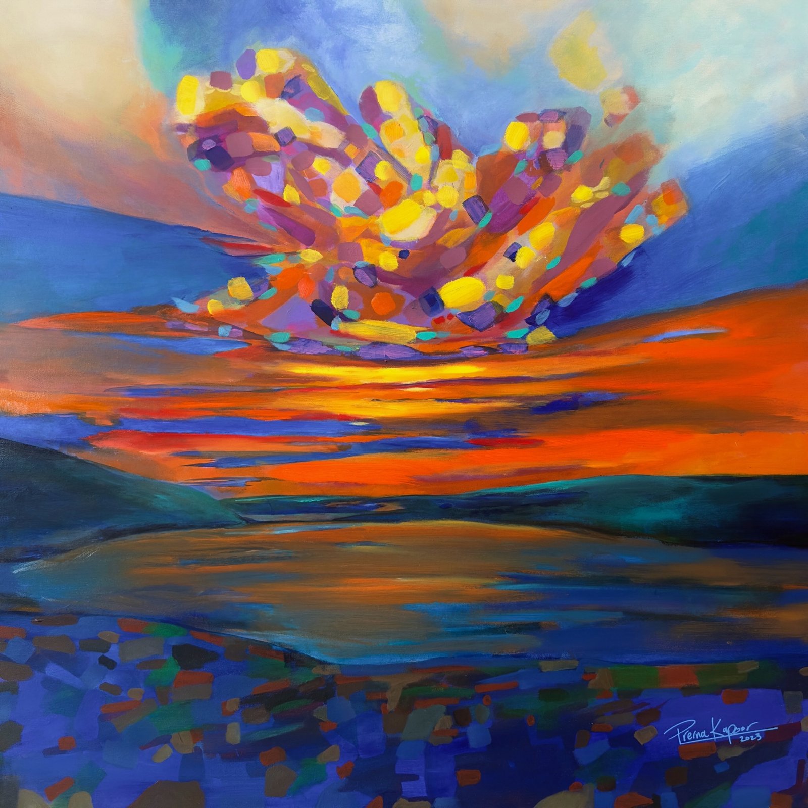 Abstract painting — golden textured